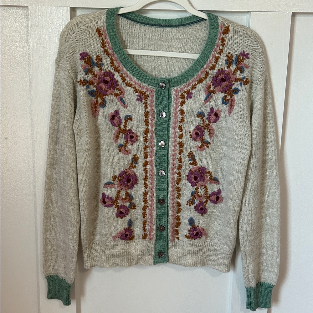 Sundance Wool Embroidered Floral Avie Cardigan Women’s Small - Picture 2 of 9